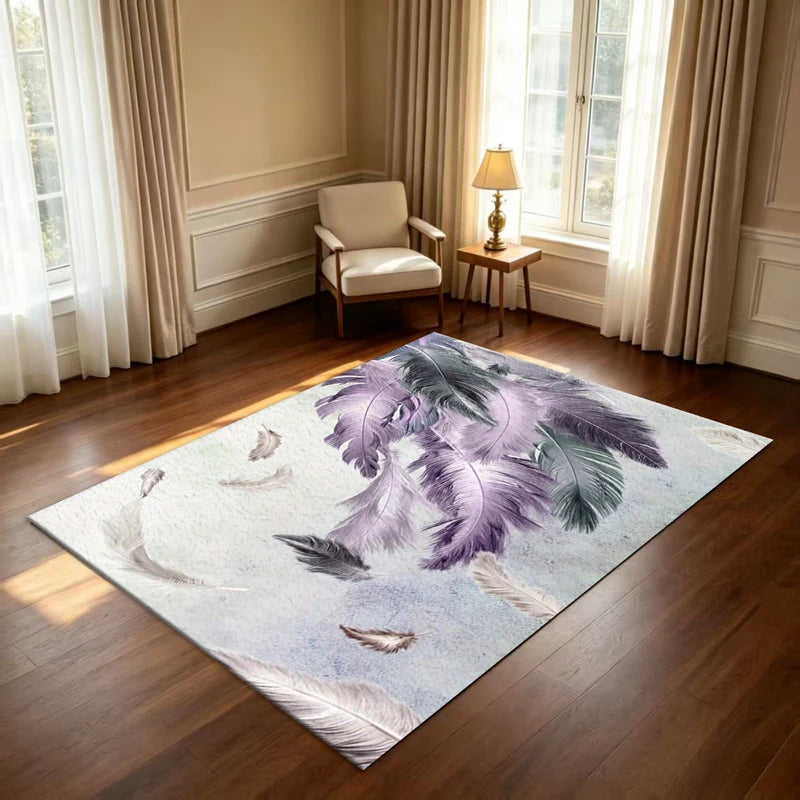 Luxury Purple Feather Area Rug - Non-Slip Floor Mat for Living Room & Bedroom