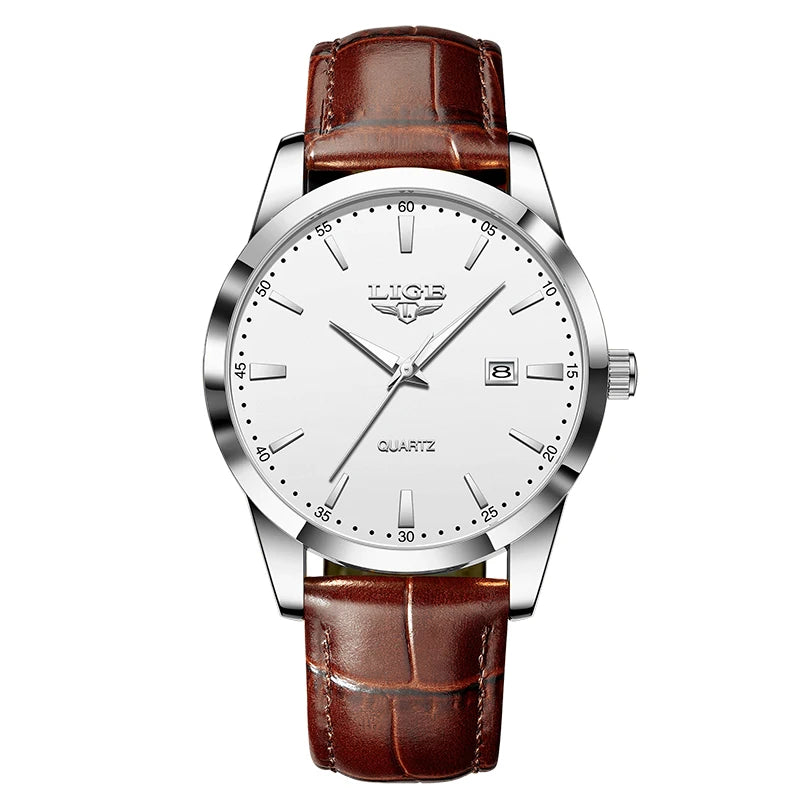 Men's Waterproof Sport Quartz Watch with Leather Strap - Casual Military Style