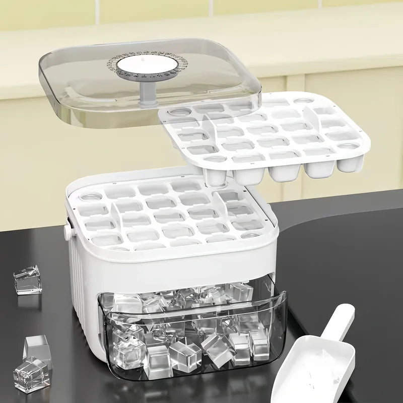 2-Layer Ice Cube Tray with Lid - Large Capacity & Space-Saving, Easy to Make & Store