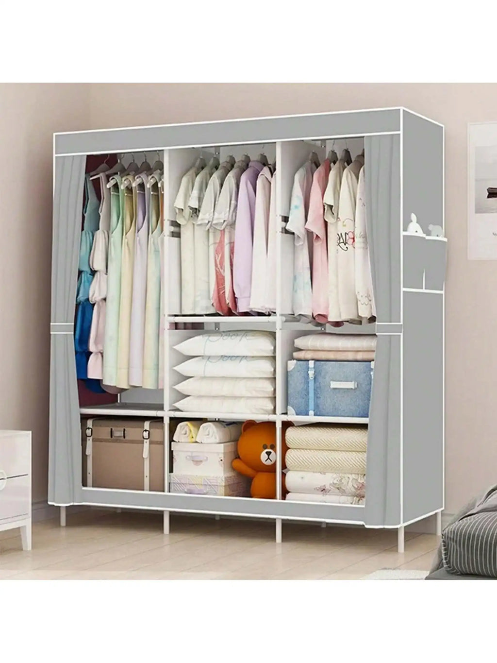 Large Capacity Portable Wardrobe Closet with Shelves & Hanging Rod - Dustproof Cloth Storage Cabinet