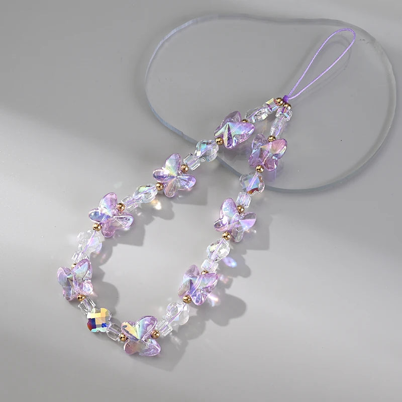 Women Girl Acrylic Phone Charm with Butterfly Design - Transparent Drop Lanyard Jewelry