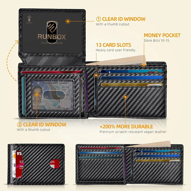 Ultra Thin RFID Leather Wallet for Men with ID Window & Multi Card Slots