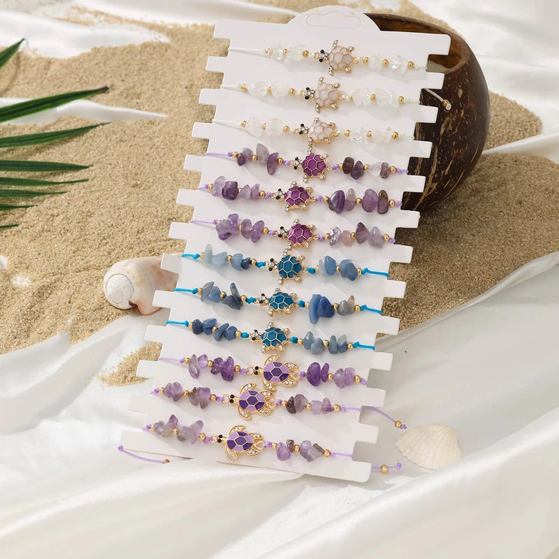Bohemian Turtle Stone Bracelet Set for Summer Beach Vacation