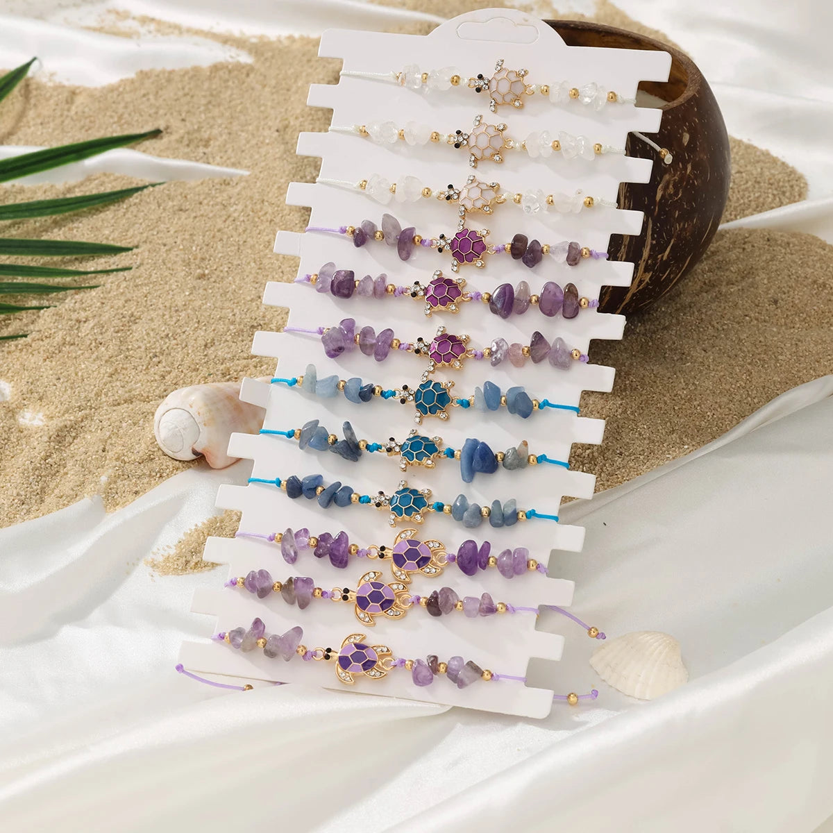 Bohemian Turtle Stone Bracelet Set for Summer Beach Vacation