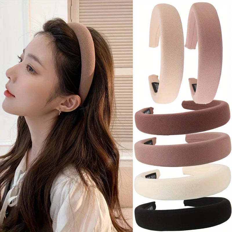 Solid Color Sponge Headband for Women and Girls - Wide Edge Hair Band