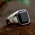 Stainless Steel Zircon Black Agate Ring for Men Women - Wedding Jewelry Gift