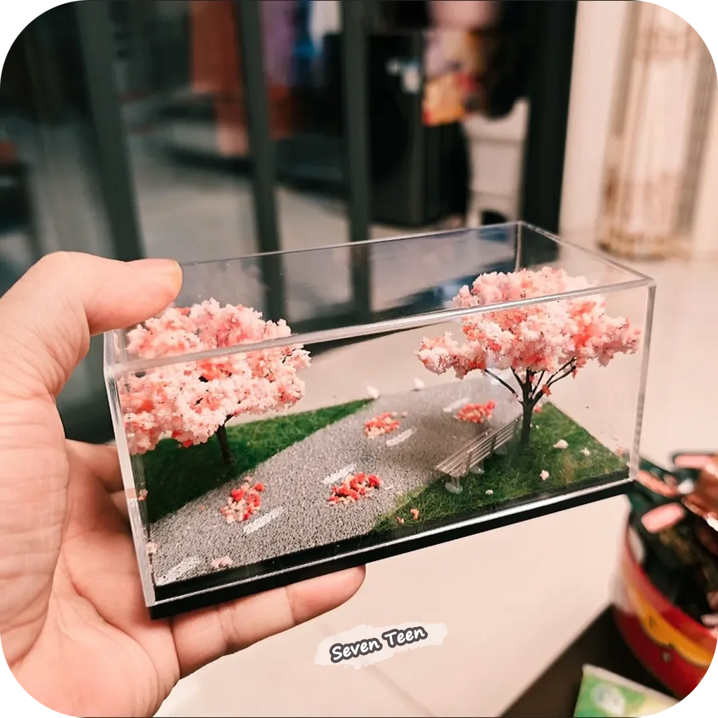 Cherry Blossom Scene Acrylic Display Box Mini Ornament Stand Home Decor Gift