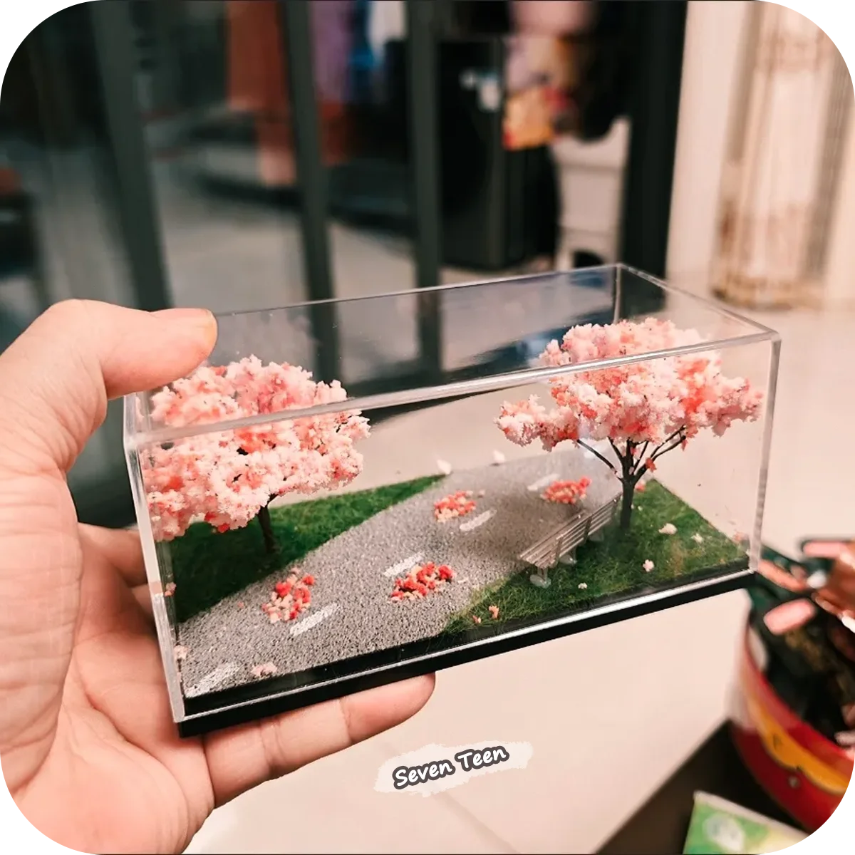 Cherry Blossom Scene Acrylic Display Box Mini Ornament Stand Home Decor Gift