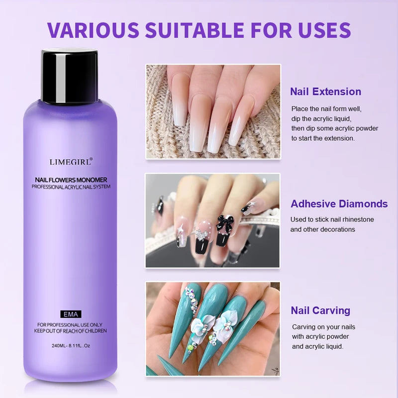 Nail Acrylic Liquid Monomer for Nail Art Extension - 40ml/75ml/120ml/240ml