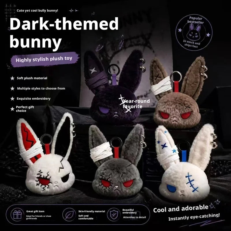 Gothic Bunny Plush Keychain with Bandage Design - Kawaii Car & Bag Charm