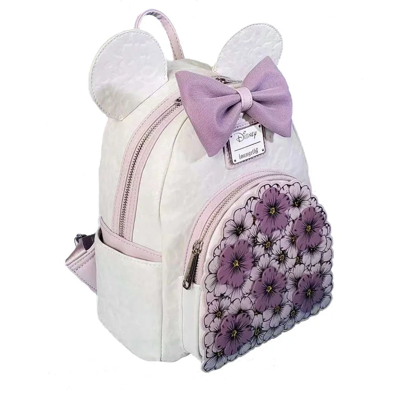 Cute Mickey and Minnie Floral Cat Mini Backpack for Women - Double Shoulder Bag Purse