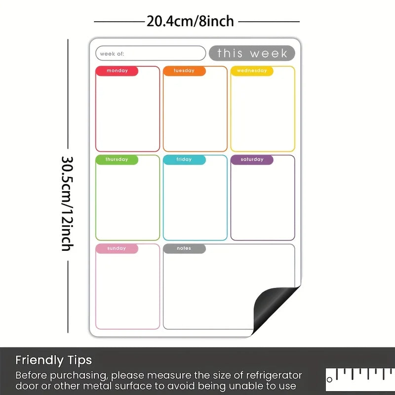 Magnetic Weekly Planner Erasable Fridge Calendar Whiteboard with Markers - Home & Office Organizer