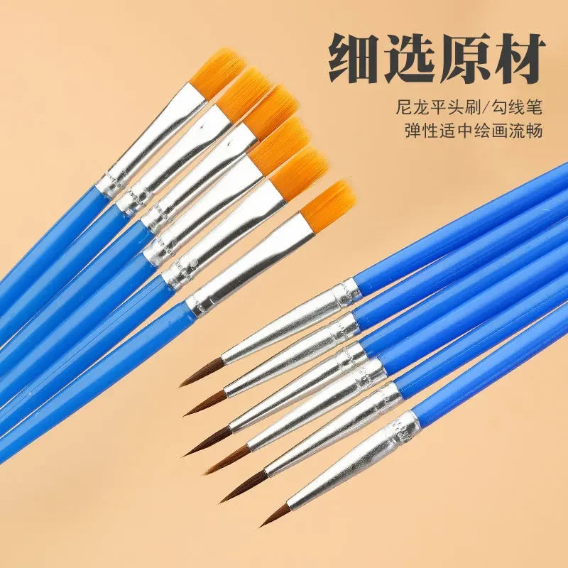 Art Paintbrush Set 12/24 Pcs | Round & Flat Hair Nylon Brushes for Oil, Watercolor & Acrylic Painting