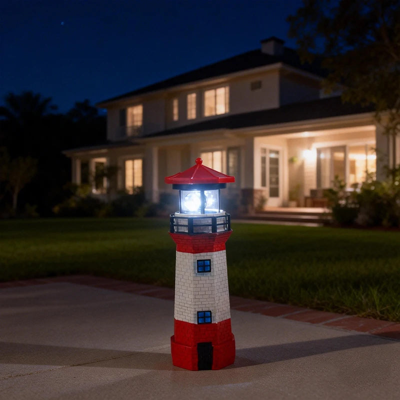 Solar Lighthouse Garden Light with Rotating Beacon Outdoor Yard Decor