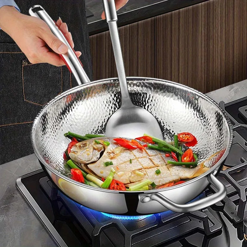 Stainless Steel Round Bottom Wok Nonstick Pan for Induction Cooking Household Stir-Frying
