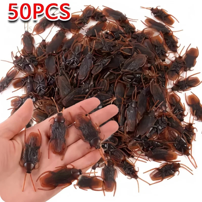 50PCS Halloween Plastic Cockroach Joke Props - Rubber Bug Gags for Pranks