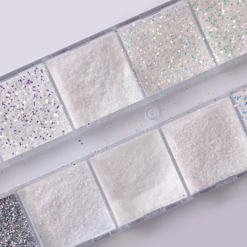 12 Grids White Iridescent Nail Glitter Powder - Fine Sugar Flakes for Wedding & Manicure DIY