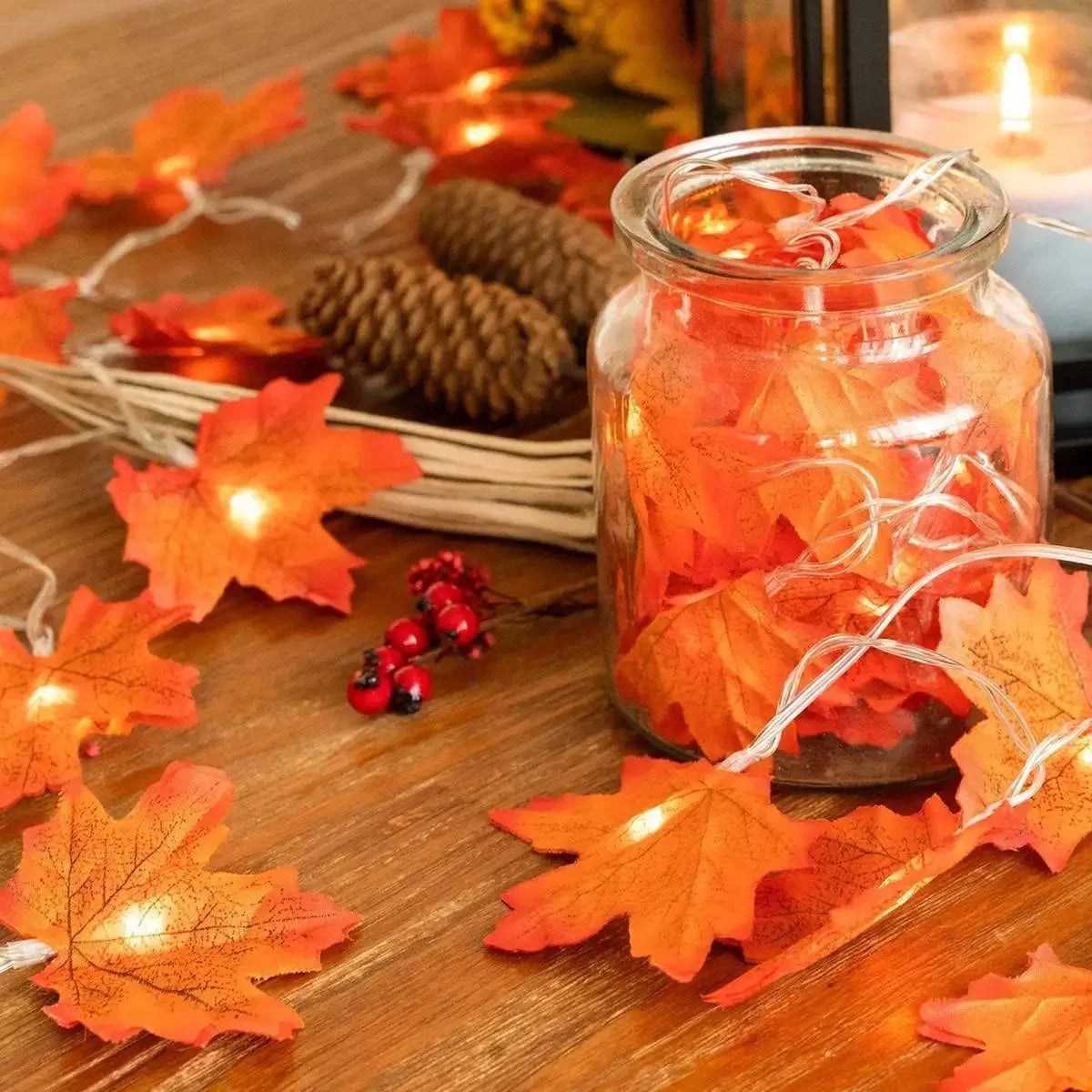 LED Maple Leaf String Lights Waterproof Battery-Powered Outdoor Decor