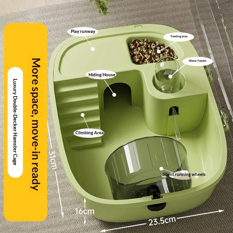 Large Capacity Hamster Cage Habitat Villa with 2-Layer Platform & Accessories