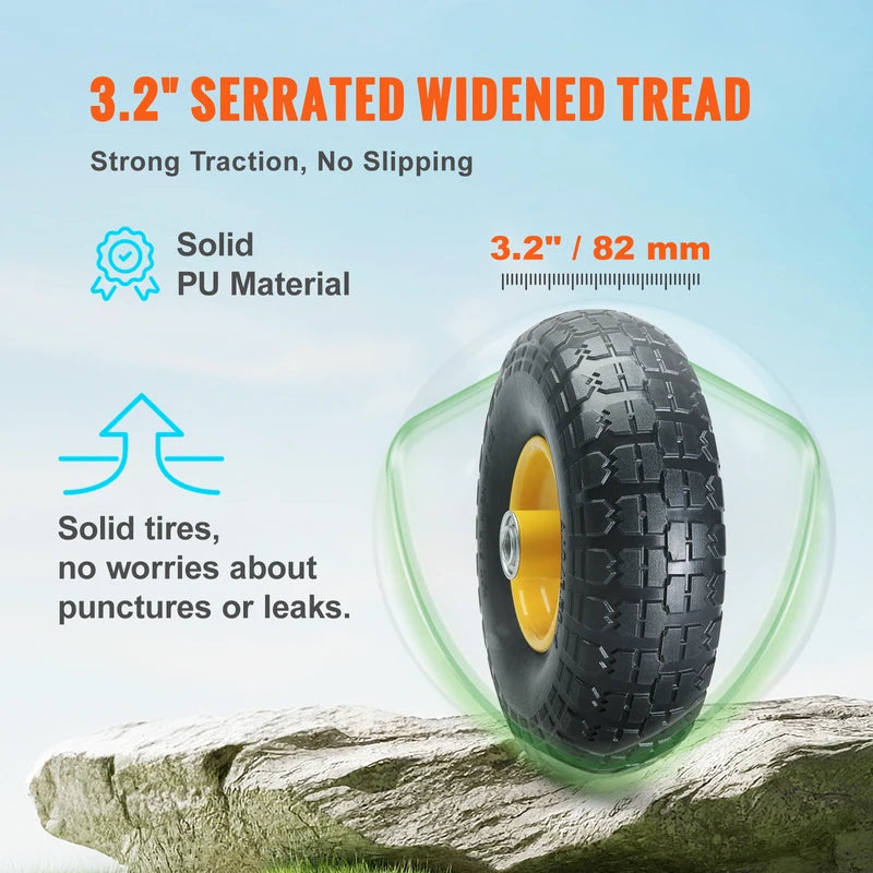 10-Inch Solid PU Run-Flat Tires and Wheels for Dollies Garden Trailers