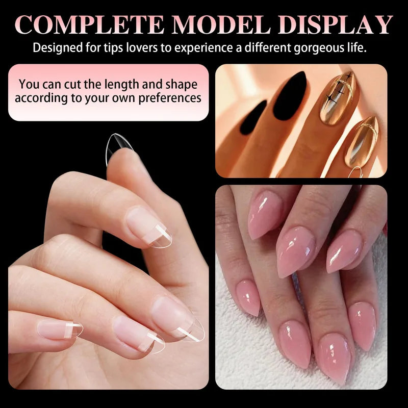 600PCS French False Nail Tips - Almond Square Acrylic Press-On Manicure Set
