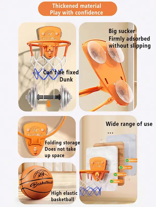 Kids Indoor Basketball Stand Set with Silent 7-Inch Hoop - Punch-Free Home Sports Equipment