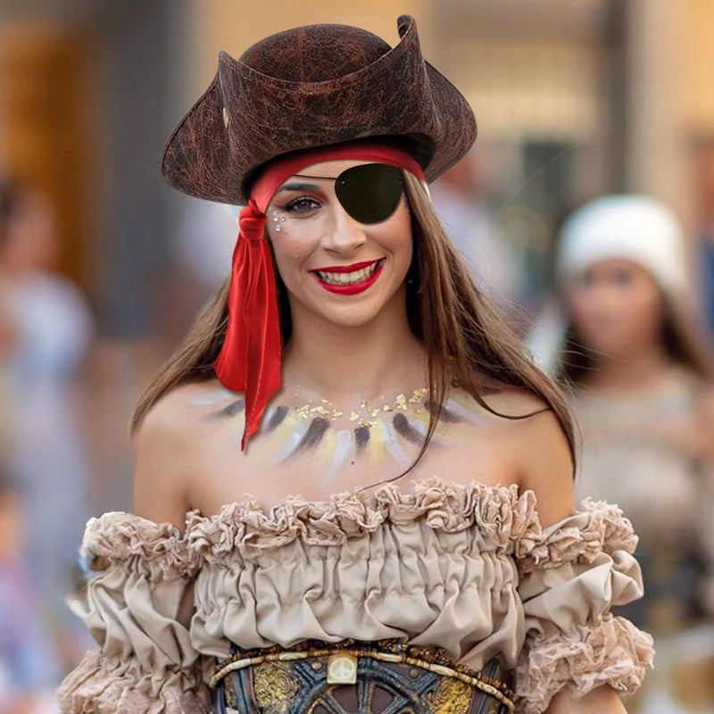 Unisex Faux Leather Pirate Hat with Vintage Button for Costume & Party
