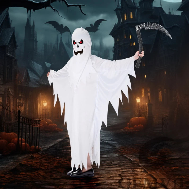 Kids Ghost Halloween Costume - Scary Cosplay Suit for Boys & Girls