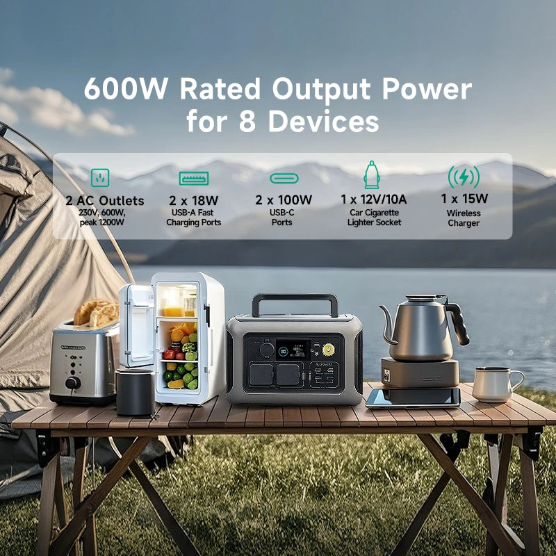Portable Power Station 600W 299Wh Solar Generator with AC USB Output for Camping RV Home