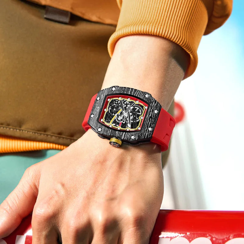 Trendy Quartz Watch for Men with Colorful Stripes and Painted Dial - Classic Date