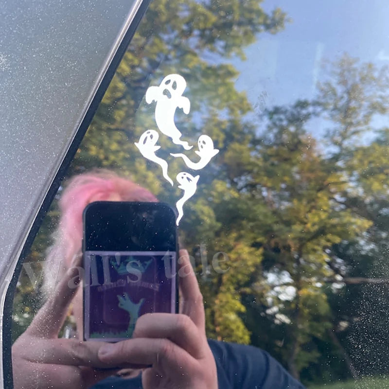 Halloween Ghost and Bat Vinyl Car Rearview Mirror Decals - Spooky Car Accessories