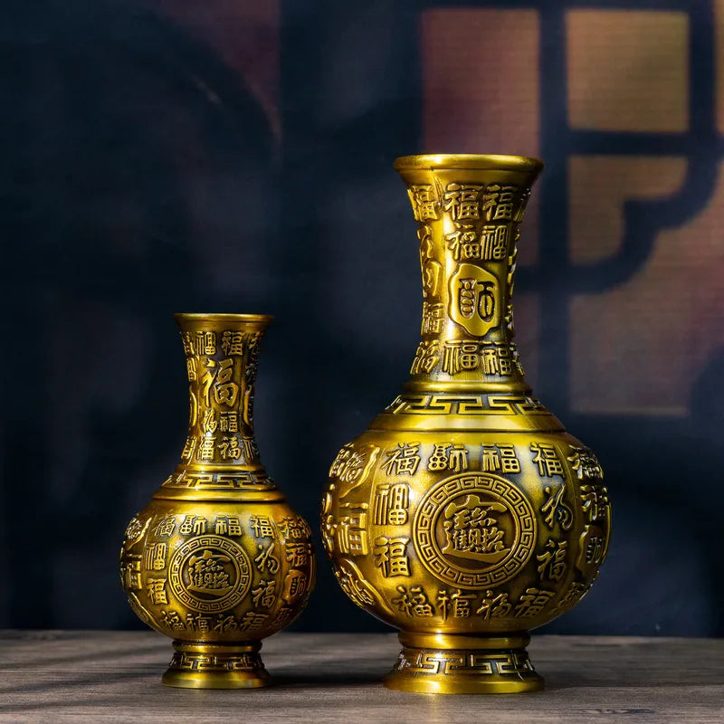 Chinese Style Copper Vase Ornament Home Decor Brass Fortune Pattern