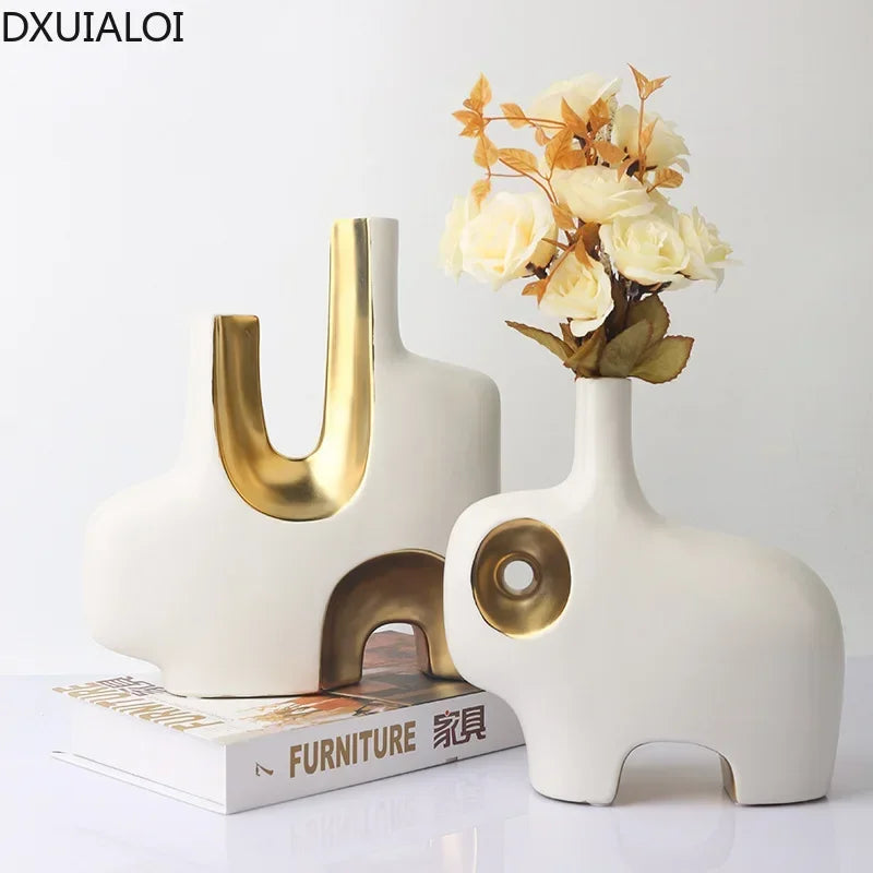 Modern Ceramic Vase - Hand-Painted Home Decor Art Piece, Creative Electroplated Finish