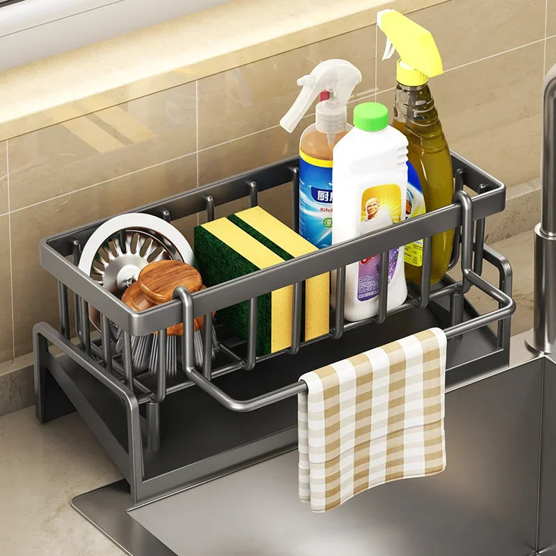 Kitchen Sink Drain Rack Organizer ABS Plastic Self-Draining Dish Sponge Holder