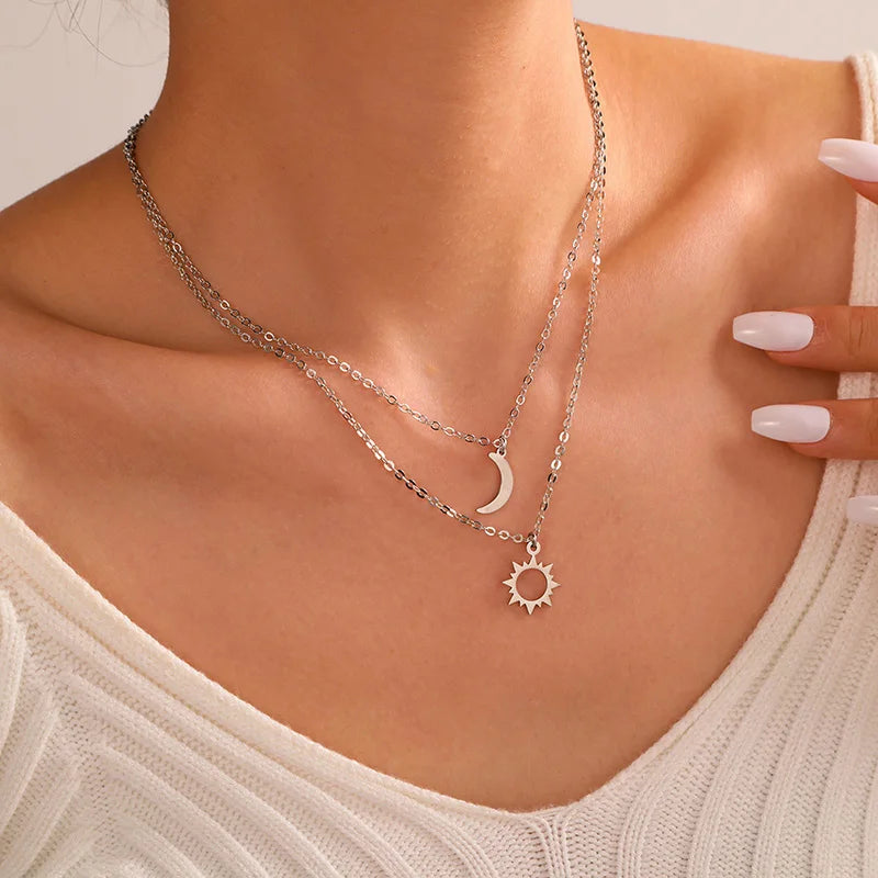 Sun Moon Necklace Set for Best Friends - Stainless Steel Friendship Jewelry