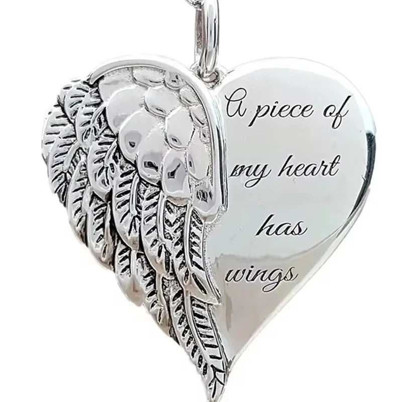 Angel Wings Pendant Necklace for Women - Engraved Heart Jewelry