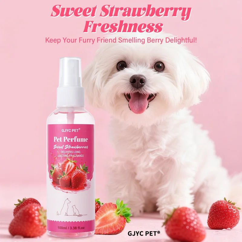 Pet Perfume Spray 100ml Sweet Strawberry Scent Long-Lasting Odor Neutralizer - Alcohol-Free, Fragrance & Odor Eliminator for Pets