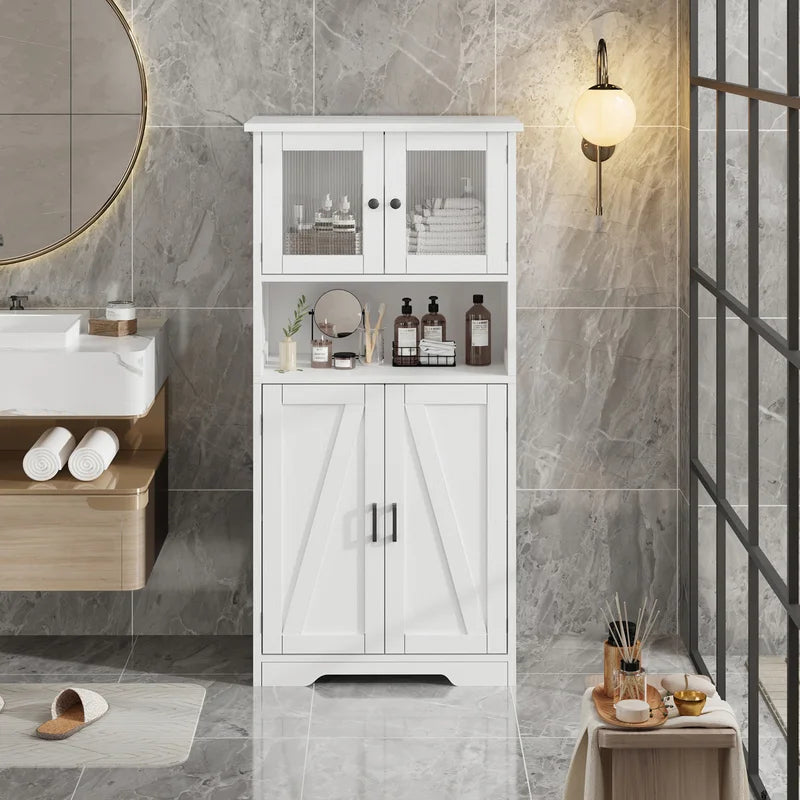 Modern Multipurpose Entryway Storage Cabinet with Glass Doors - Wooden Floor Organizer for Kitchen, Bathroom, Hallway