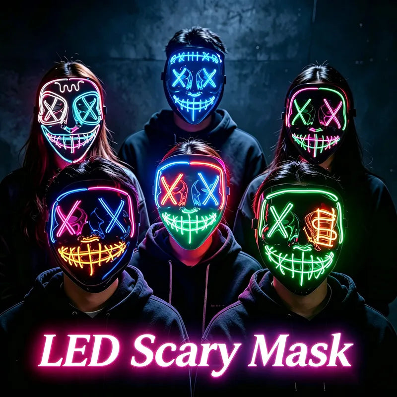 Wireless LED Neon Mask & Fiber Optic Gloves for Halloween Carnival Party