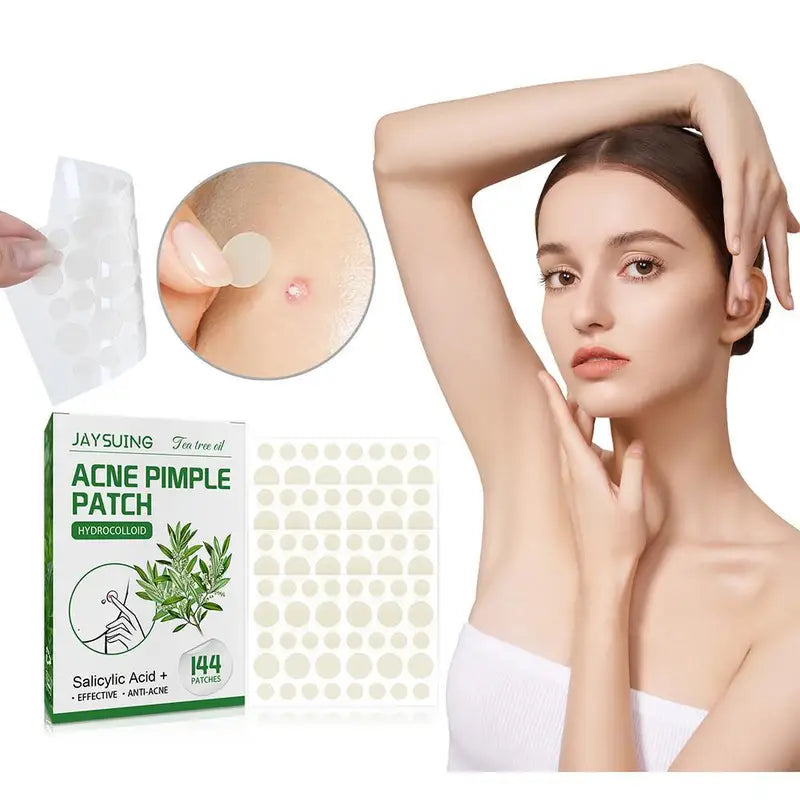 Acne Patches 144pcs Translucent Hydrocolloid Salicylic Tea Tree Oil for Inflamed Skin