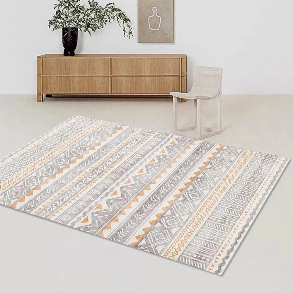 Machine Washable Geometric Rug Non-Slip Foldable Carpet for Living Room & Bedroom