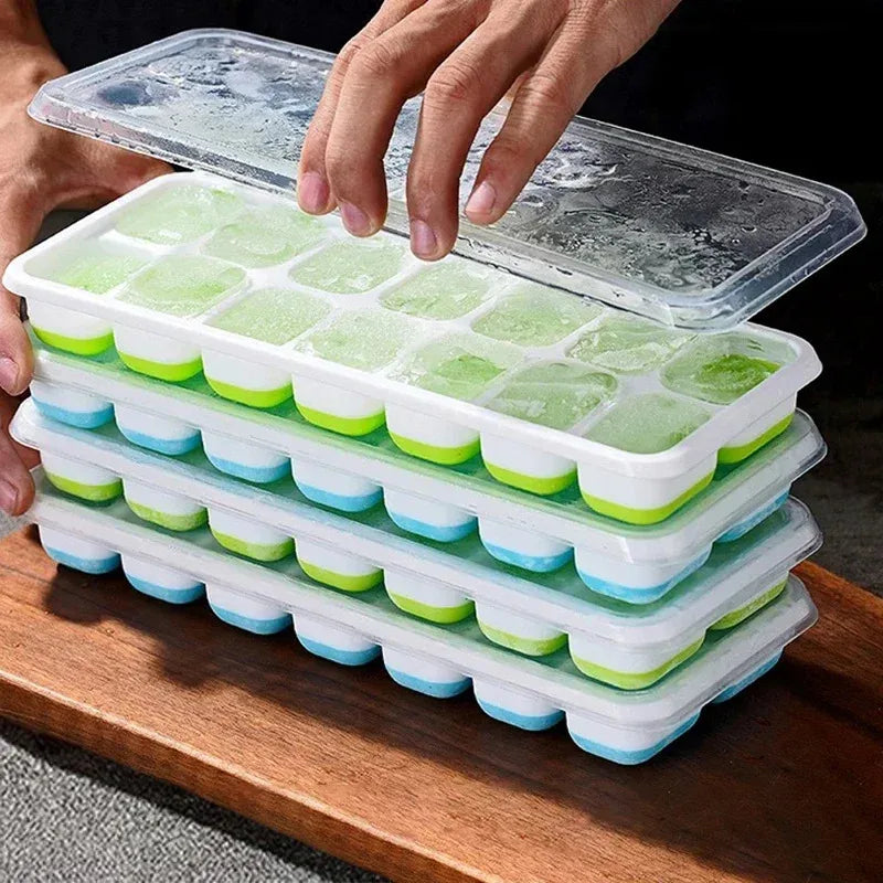 Silicone 14 Cube Ice Mold with Lid - Easy Release Square Ice Tray for Cocktails and Summer Drinks