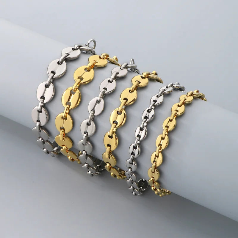 Multi-Size Gold Color Stainless Steel Chain Bracelet for Men Women Jewelry