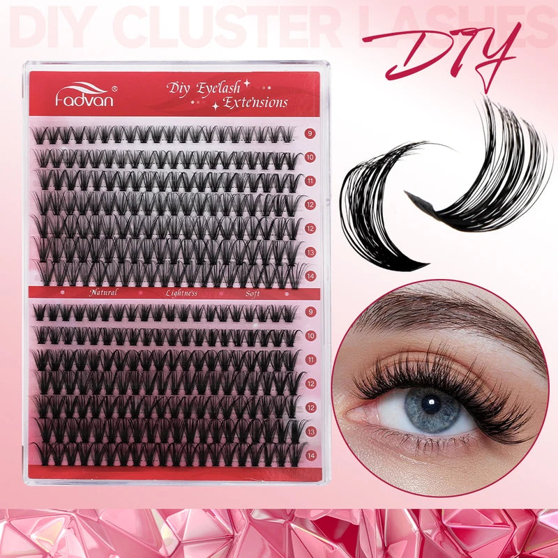 False Eyelashes 14 Rows Individual Cluster C D Curl Lengthening DIY Makeup