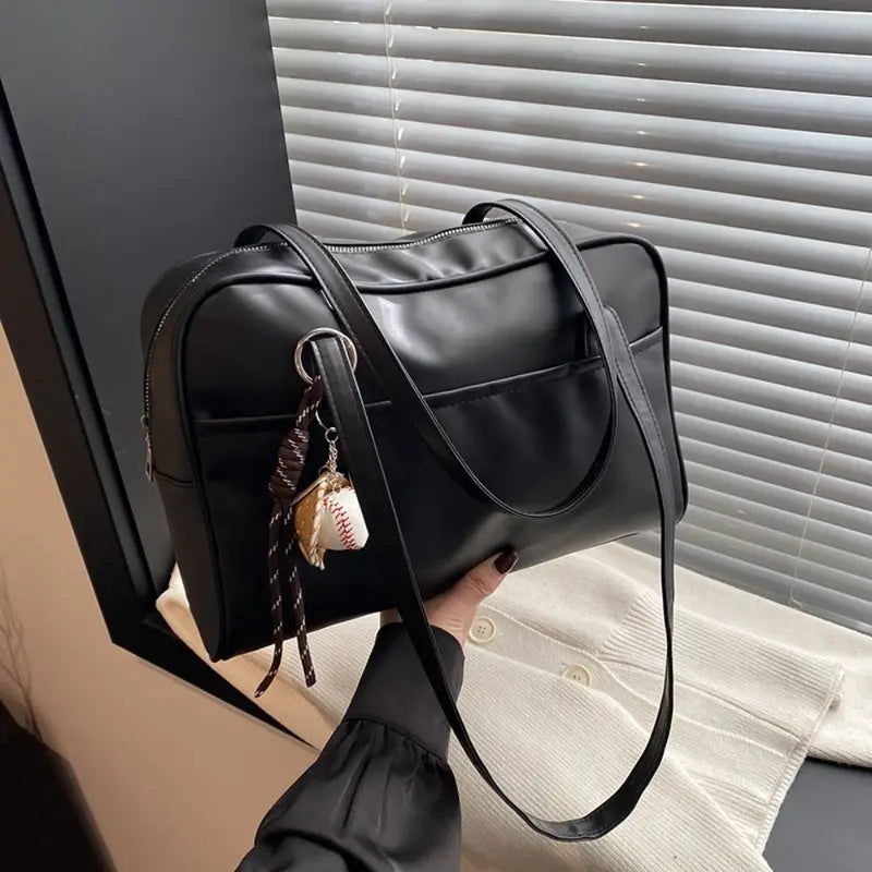 Large Capacity PU Leather Shoulder Bag with Pendant for Women