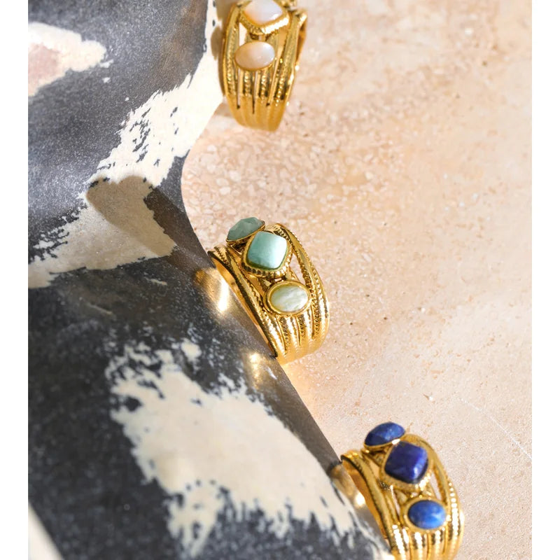 Adjustable Stainless Steel Ring with Amazonite Stone - Hypoallergenic Jewelry