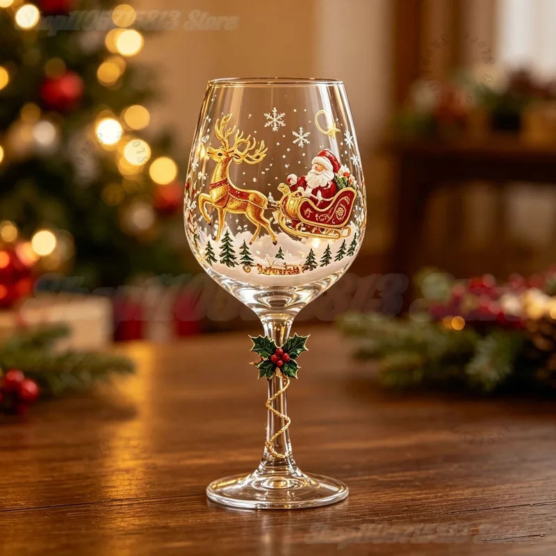 Festive Christmas Wine Glasses Set - 3D Embossed Holiday Goblets for Party Decor