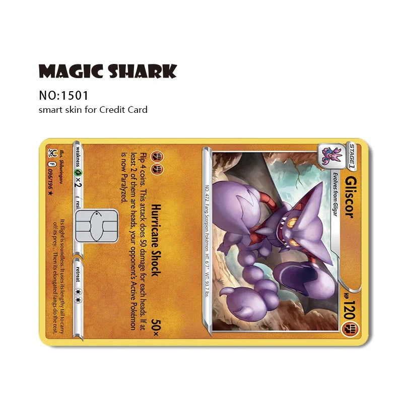 Credit Card Sticker Cover with Bulbasaur Pikachu Charmander Squirtle Mew Gengar