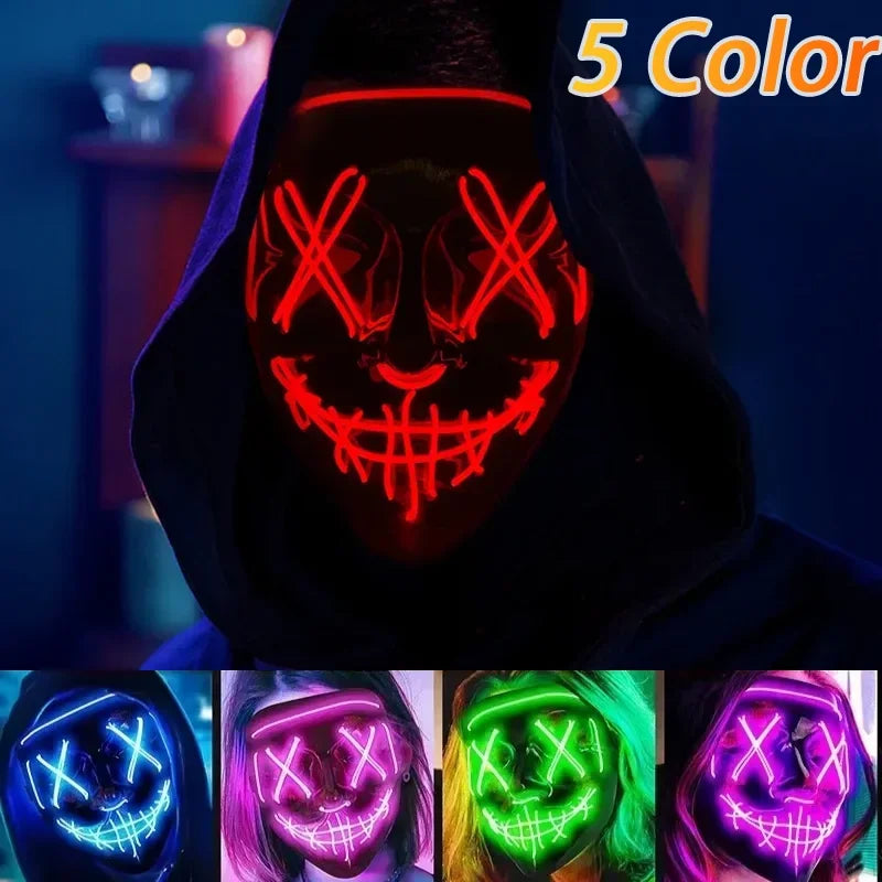 LED Halloween Mask Glow in The Dark Scary Face Light Up Costume for Men & Kids