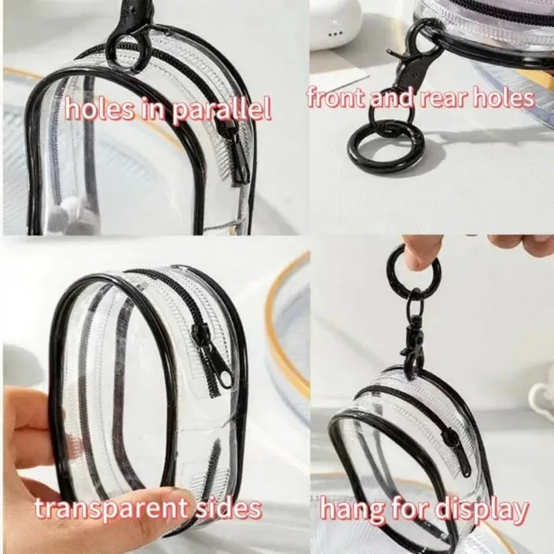 Mini Transparent Storage Bag with Zipper & Keychain - Travel Organizer for Earphones & Chargers